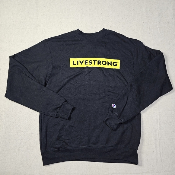 Champion "LIVE STRONG" black crewnec sweater with yellow bar size Medium NWT - Picture 1 of 7